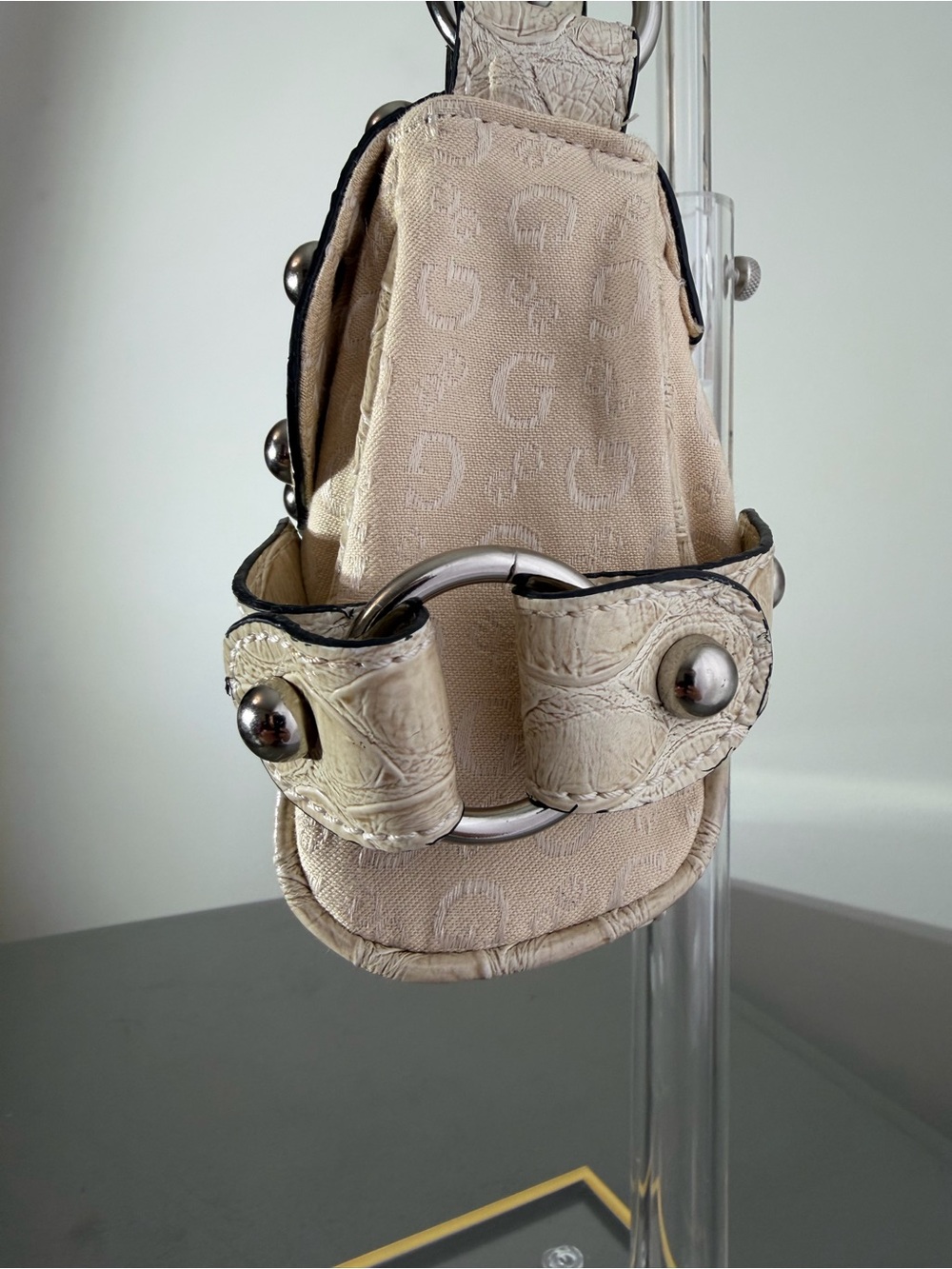 GUESS Cream Studded Logo Shoulder Bag #Y2K - Picture 3 of 8